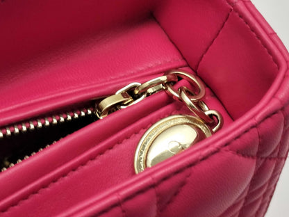 Dior Lady Dior Large Zip Handbag in Fuchsia Cannage Lambskin Leather and Gold, 16-BO-0193