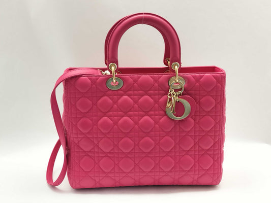 Dior Lady Dior Large Zip Handbag in Fuchsia Cannage Lambskin Leather and Gold, 16-BO-0193