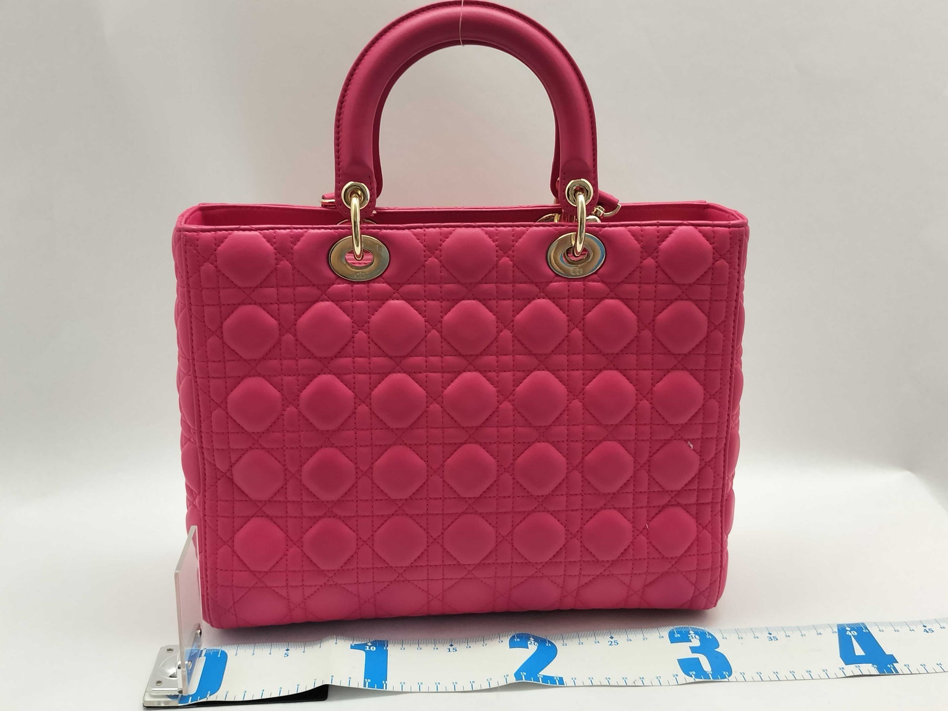 Dior Lady Dior Large Zip Handbag in Fuchsia Cannage Lambskin Leather and Gold, 16-BO-0193
