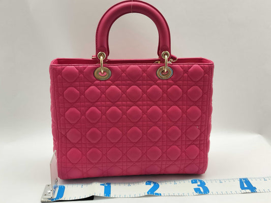 Dior Lady Dior Large Zip Handbag in Fuchsia Cannage Lambskin Leather and Gold, 16-BO-0193