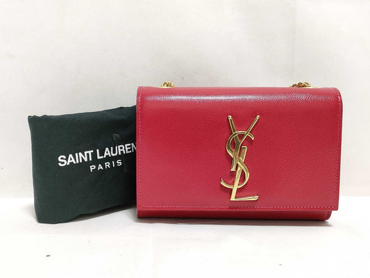 SAINT LAURENT Yves Saint Laurent Small Kate Crossbody Shoulder Bag in Red Grain de Poudre Leather with Gold FLY344620 1013