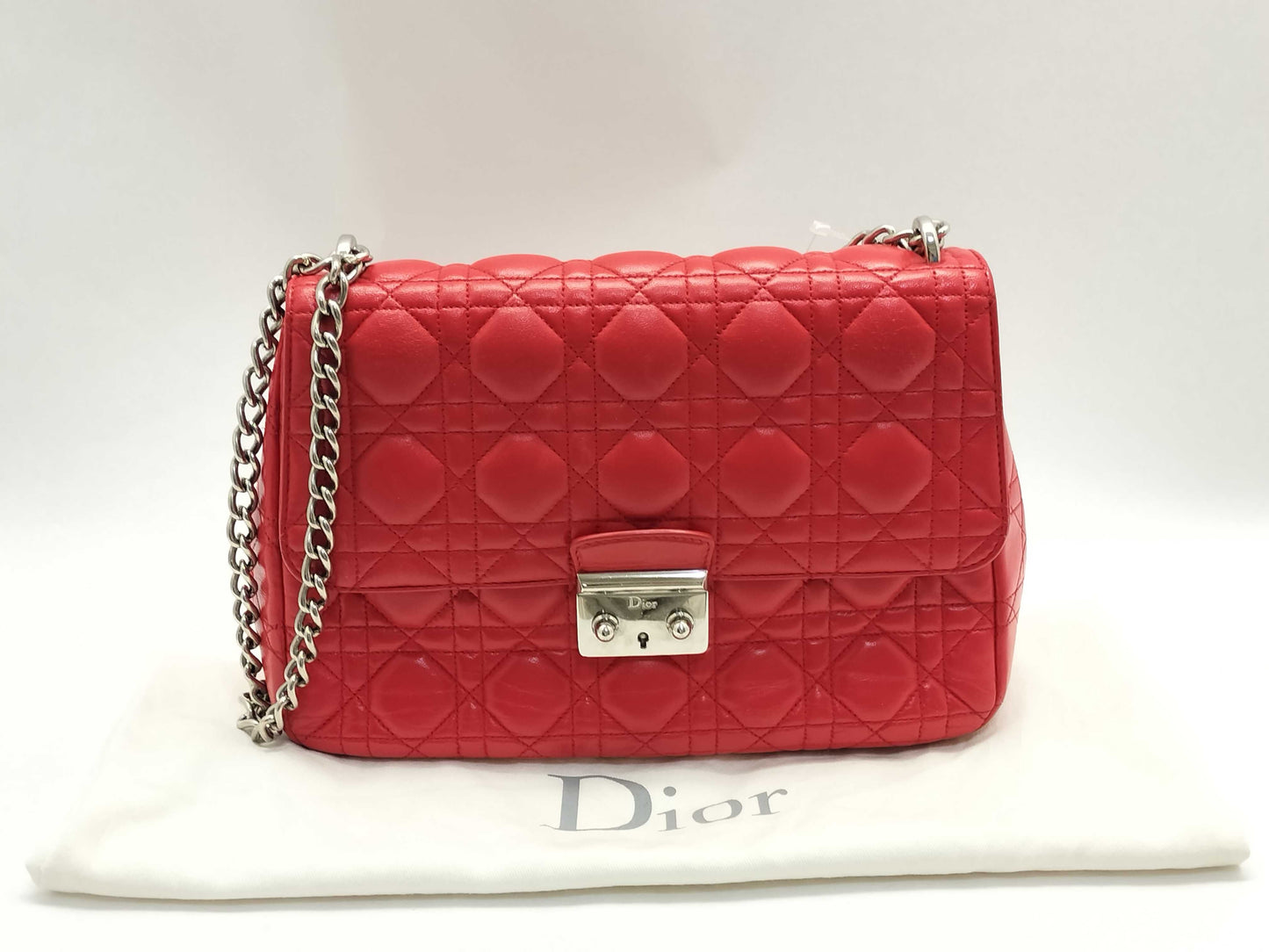 Dior Miss Dior Red Cannage Lambskin Leather Silver Shoulder Bag 01-BO-0174