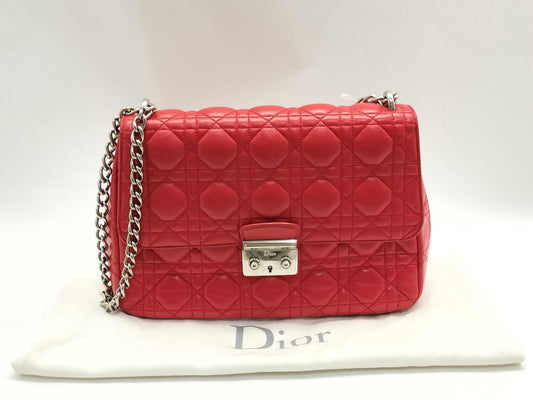 Dior Miss Dior Red Cannage Lambskin Leather Silver Shoulder Bag 01-BO-0174