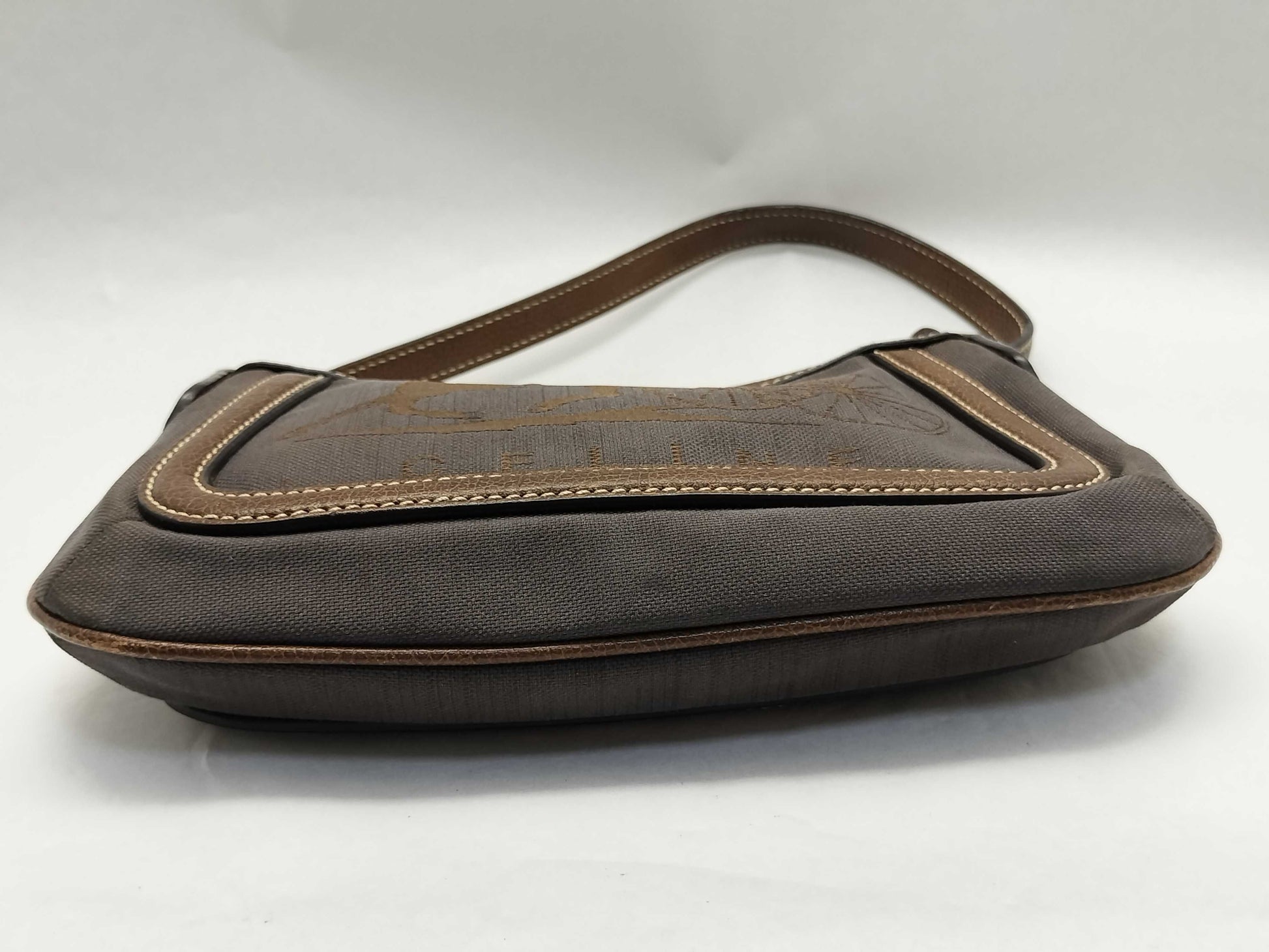 CELINE Celine Pochette Hobo Handbag in Purple/Brown Horse Carriage Print Canvas with Gold SC-ST-0097