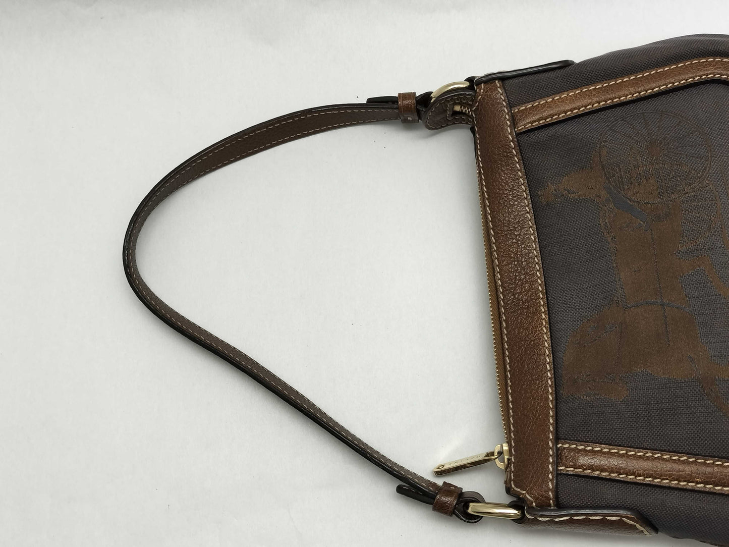 CELINE Celine Pochette Hobo Handbag in Purple/Brown Horse Carriage Print Canvas with Gold SC-ST-0097