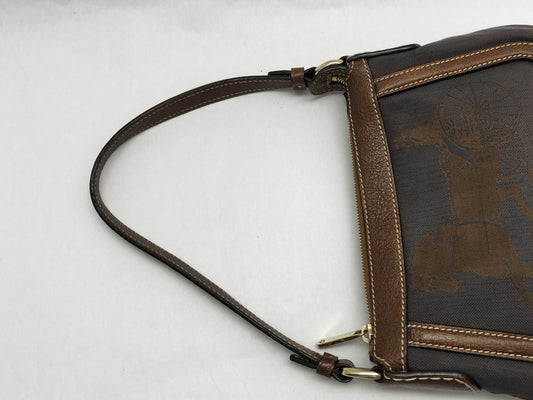 CELINE Celine Pochette Hobo Handbag in Purple/Brown Horse Carriage Print Canvas with Gold SC-ST-0097