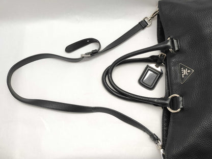 PRADA Prada Large Convertible Tote in Black and Silver Vitello Dino Leather, 103 Tote Bag