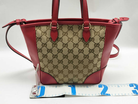 GUCCI GG Canvas Gucci Bree Tote Beige/Red Monogram Canvas Gold Shoulder Bag 449241 527620