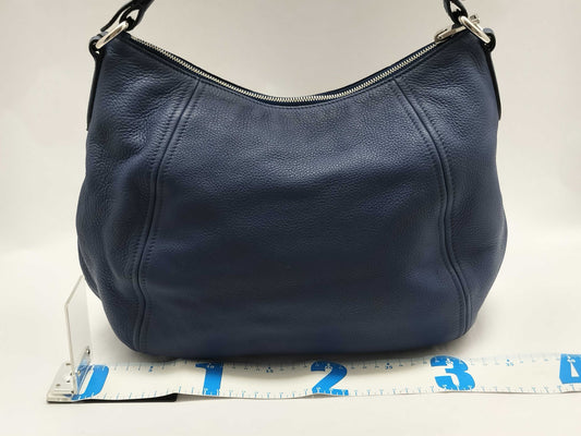 PRADA Prada Buckle Zip Hobo Shoulder Bag in Blue Vitello Dino Leather and Silver, Size 158
