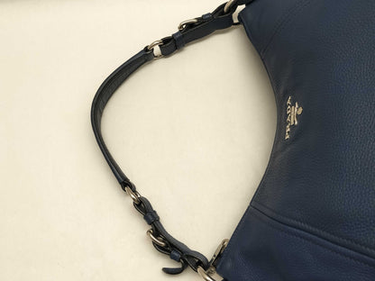 PRADA Prada Buckle Zip Hobo Shoulder Bag in Blue Vitello Dino Leather and Silver, Size 158