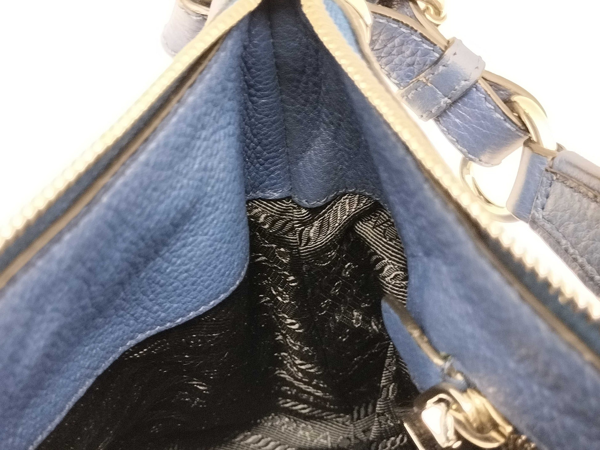 PRADA Prada Buckle Zip Hobo Shoulder Bag in Blue Vitello Dino Leather and Silver, Size 158