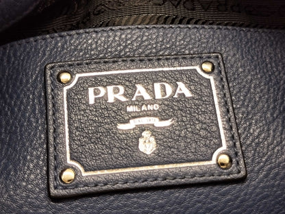 PRADA Prada Buckle Zip Hobo Shoulder Bag in Blue Vitello Dino Leather and Silver, Size 158