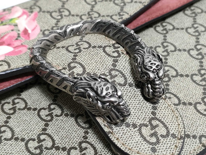 GUCCI GG Supreme Medium Dionysus Blooms Shoulder Bag in Beige/Red with Blooms Supreme Coated Canvas and Silver 