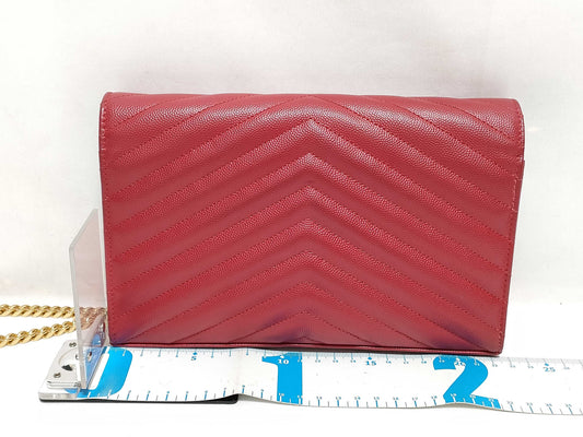 SAINT LAURENT Yves Saint Laurent Classic Cassandre Chain Wallet in Red Quilted Grain de Poudre Leather with Gold GUE377828-0217 Shoulder Bag