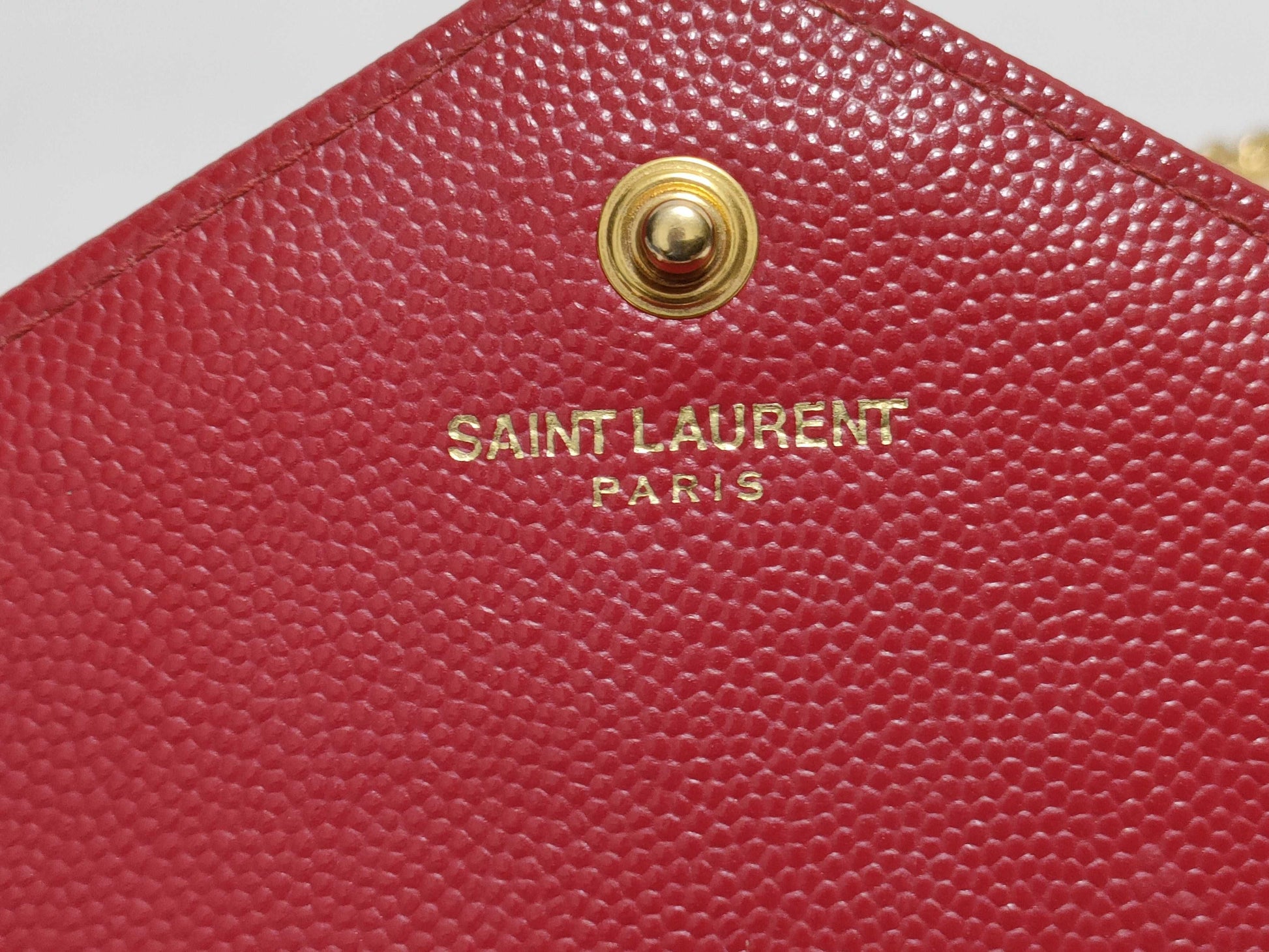 SAINT LAURENT Yves Saint Laurent Classic Cassandre Chain Wallet in Red Quilted Grain de Poudre Leather with Gold GUE377828-0217 Shoulder Bag