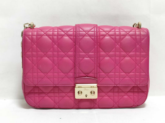 Dior Dior Medium Miss Dior Fuchsia Cannage Lambskin Leather Gold Shoulder Bag 18-MA-0142