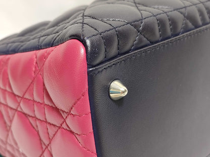 Dior Medium Tricolor Lady Dior Zip Handbag in Navy/Teal/Fuchsia Cannage Lambskin Leather with Silver 11-MA-1101