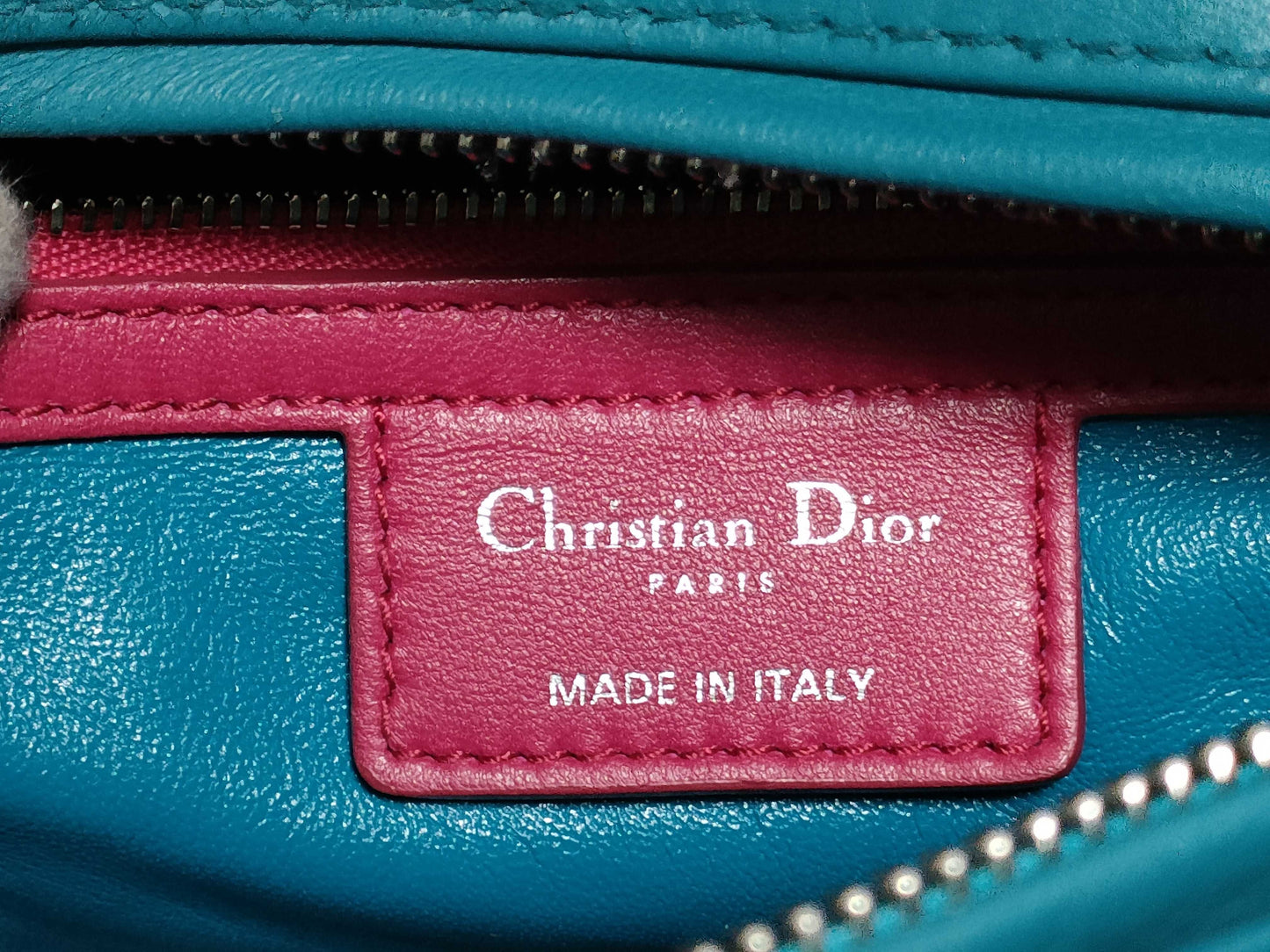 Dior Medium Tricolor Lady Dior Zip Handbag in Navy/Teal/Fuchsia Cannage Lambskin Leather with Silver 11-MA-1101