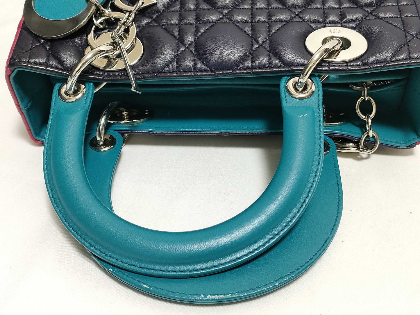 Dior Medium Tricolor Lady Dior Zip Handbag in Navy/Teal/Fuchsia Cannage Lambskin Leather with Silver 11-MA-1101