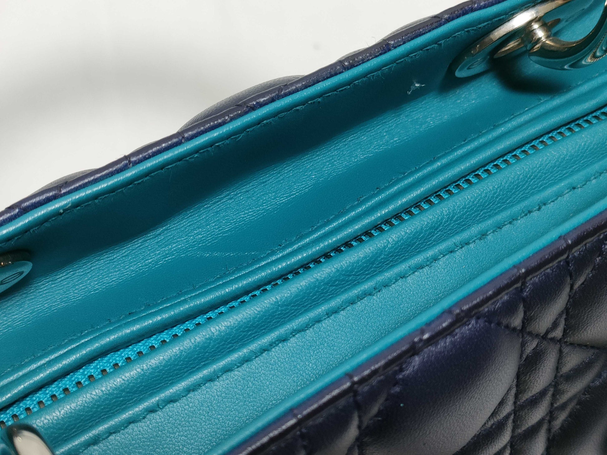 Dior Medium Tricolor Lady Dior Zip Handbag in Navy/Teal/Fuchsia Cannage Lambskin Leather with Silver 11-MA-1101