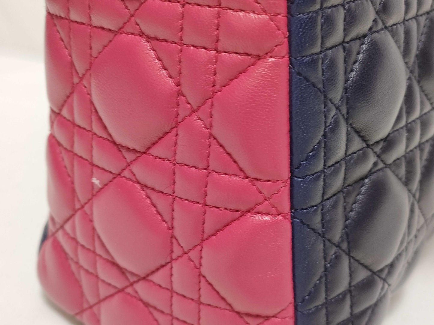 Dior Medium Tricolor Lady Dior Zip Handbag in Navy/Teal/Fuchsia Cannage Lambskin Leather with Silver 11-MA-1101