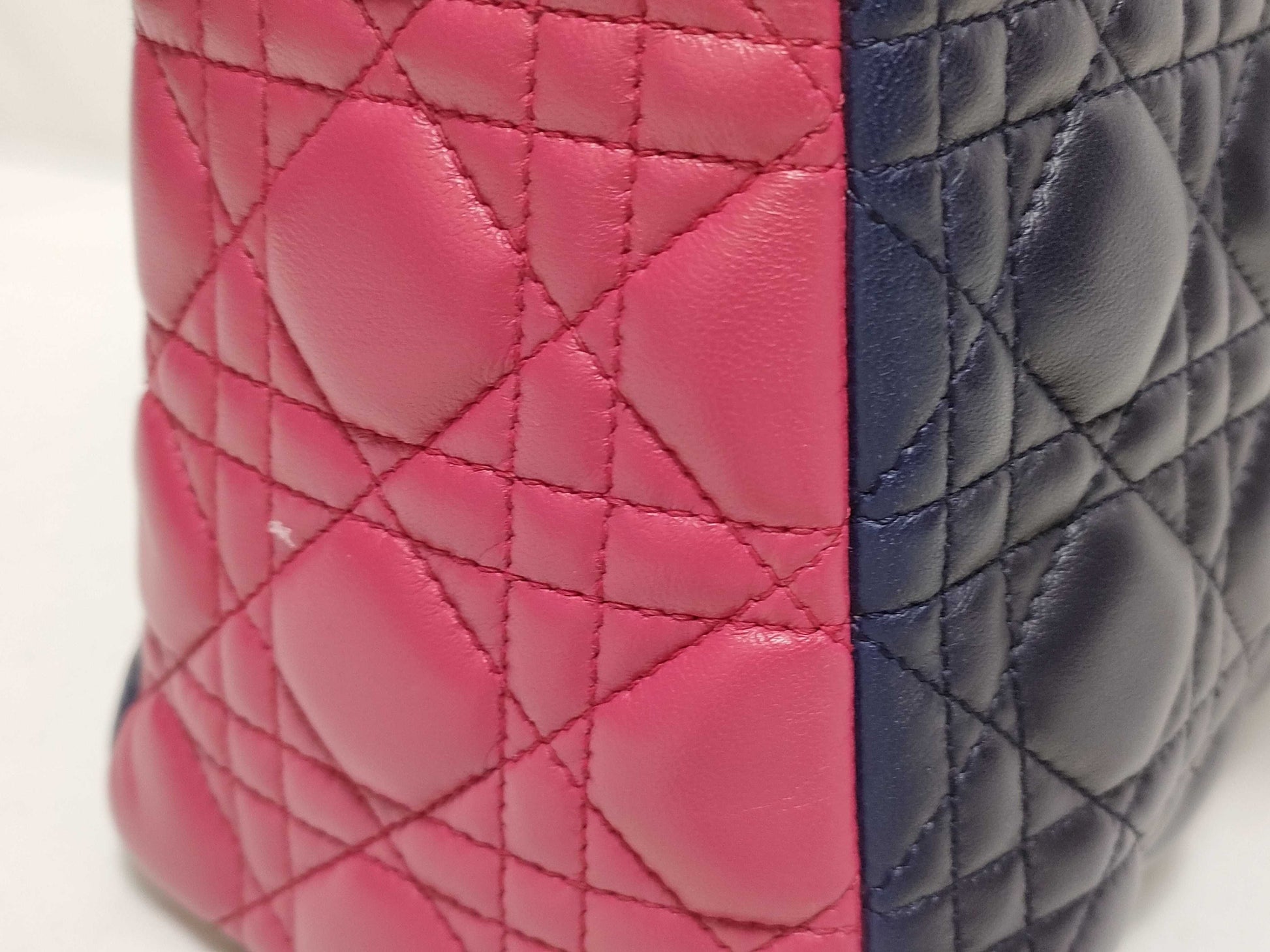 Dior Medium Tricolor Lady Dior Zip Handbag in Navy/Teal/Fuchsia Cannage Lambskin Leather with Silver 11-MA-1101