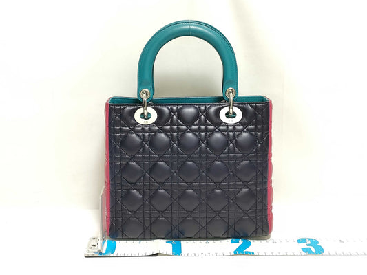 Dior Medium Tricolor Lady Dior Zip Handbag in Navy/Teal/Fuchsia Cannage Lambskin Leather with Silver 11-MA-1101
