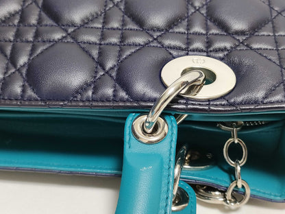 Dior Medium Tricolor Lady Dior Zip Handbag in Navy/Teal/Fuchsia Cannage Lambskin Leather with Silver 11-MA-1101