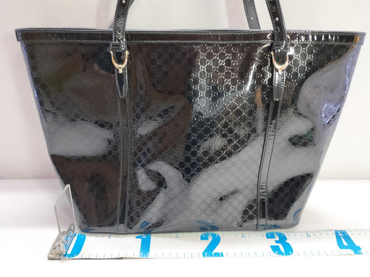 GUCCI Nice Tote in Black Micro Guccissima Patent Leather with Gold Tote Bag, 309613 002123