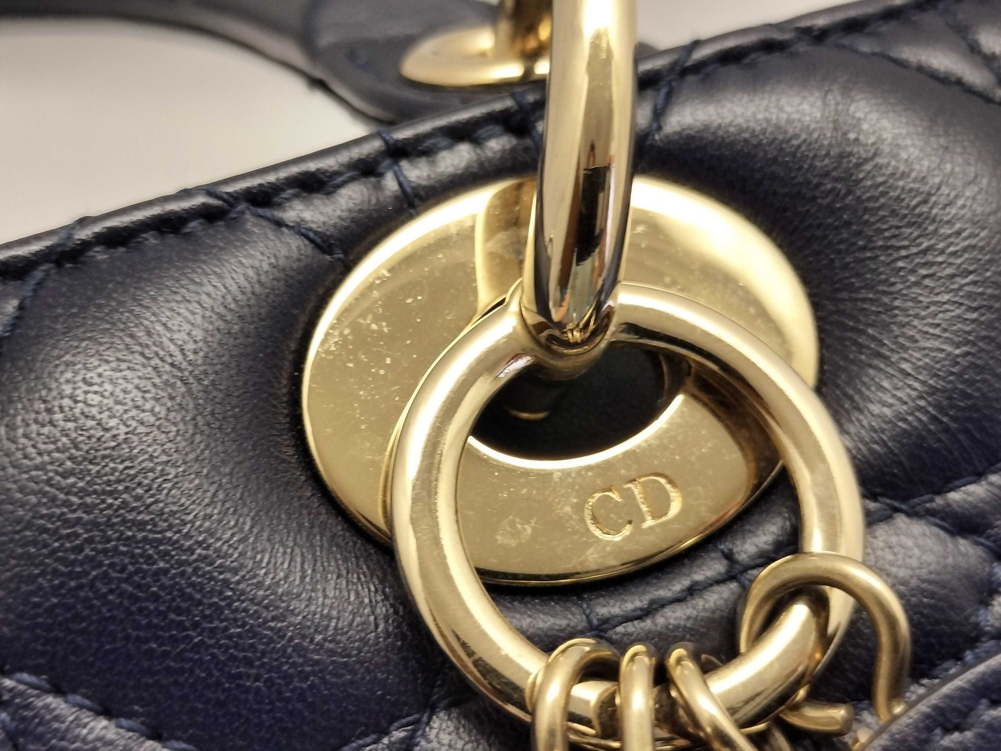 Dior Lady Dior Large Two-Tone Flap Handbag in Navy/Indigo Cannage Lambskin Leather with Gold Hardware 09-BO-1108