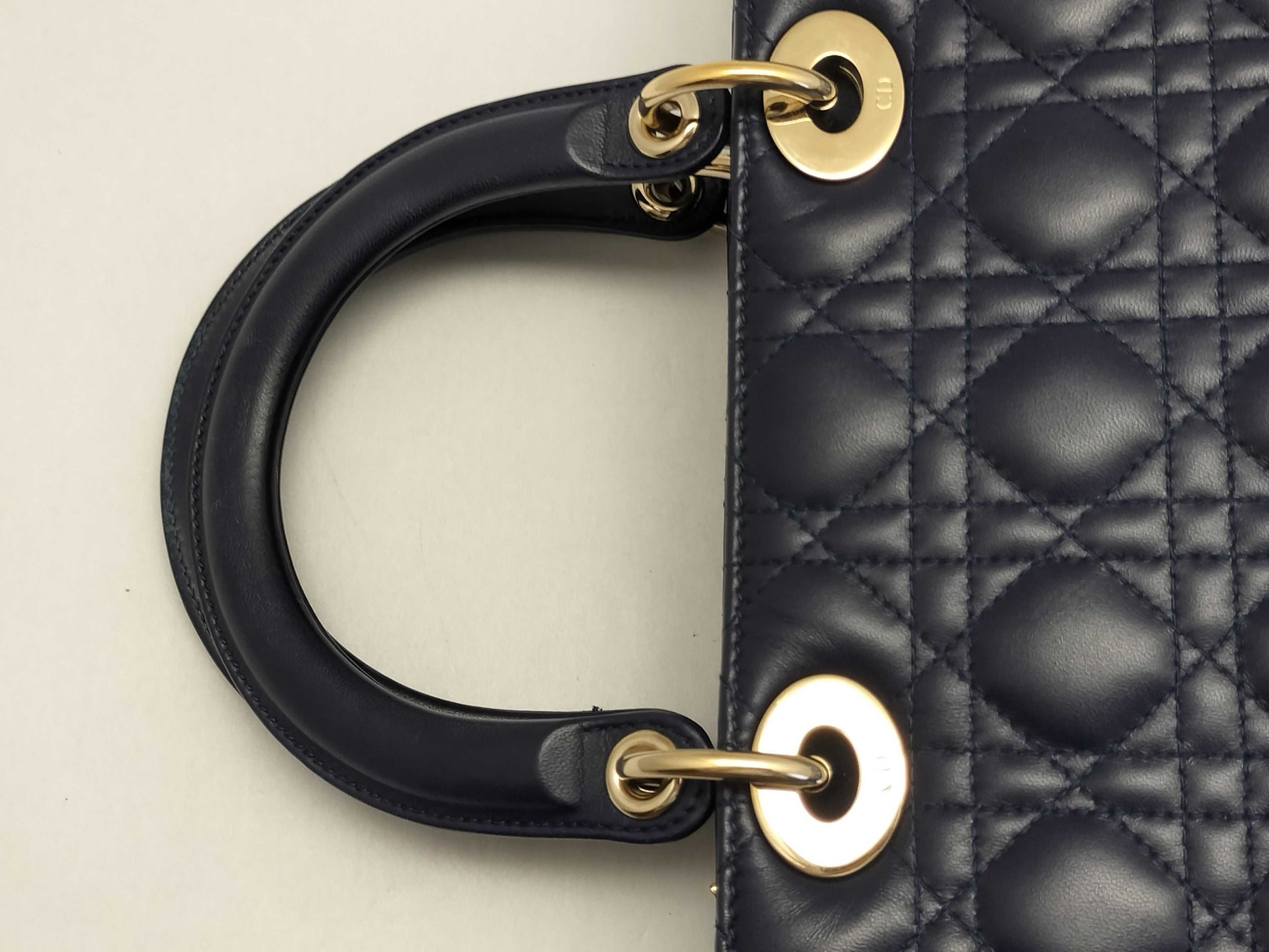 Dior Lady Dior Large Two-Tone Flap Handbag in Navy/Indigo Cannage Lambskin Leather with Gold Hardware 09-BO-1108