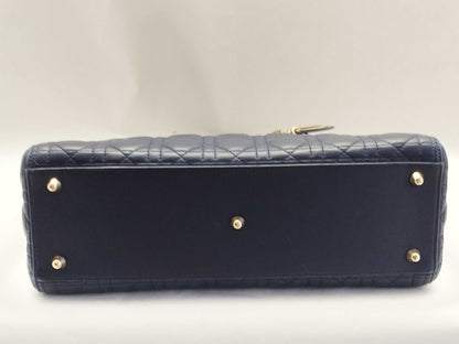 Dior Lady Dior Large Two-Tone Flap Handbag in Navy/Indigo Cannage Lambskin Leather with Gold Hardware 09-BO-1108