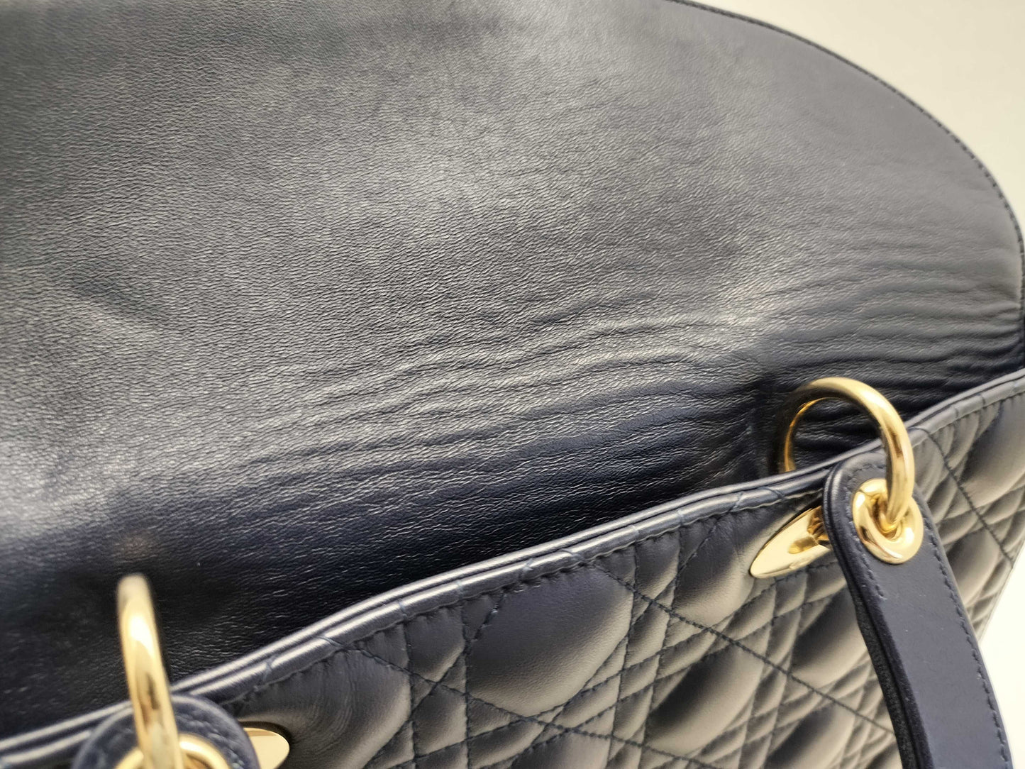 Dior Lady Dior Large Two-Tone Flap Handbag in Navy/Indigo Cannage Lambskin Leather with Gold Hardware 09-BO-1108