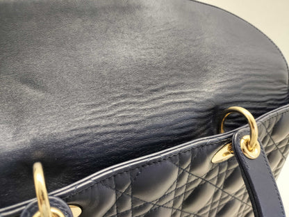 Dior Lady Dior Large Two-Tone Flap Handbag in Navy/Indigo Cannage Lambskin Leather with Gold Hardware 09-BO-1108