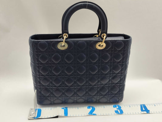 Dior Lady Dior Large Two-Tone Flap Handbag in Navy/Indigo Cannage Lambskin Leather with Gold Hardware 09-BO-1108
