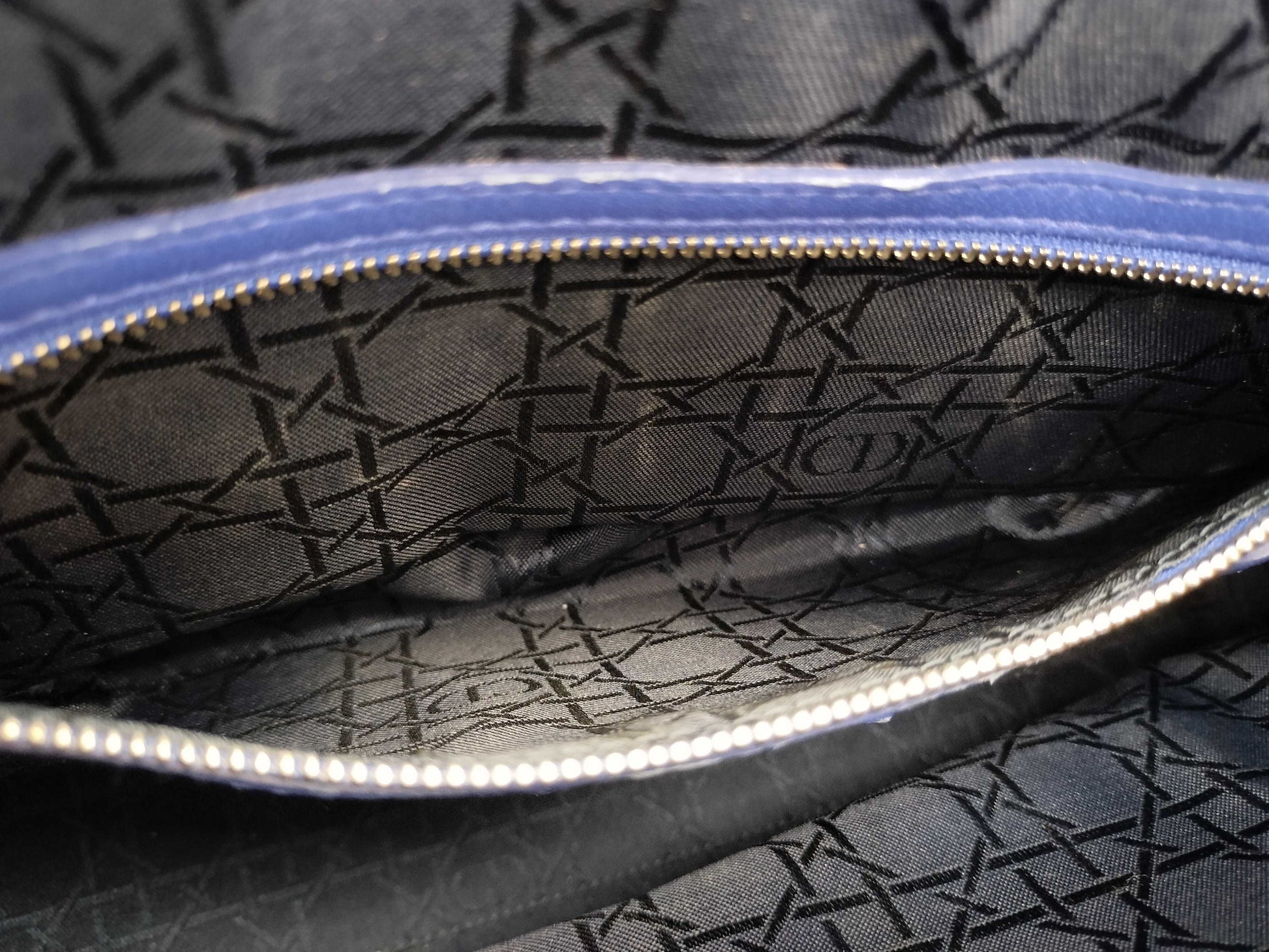 Dior Lady Dior Large Zip Handbag in Blue Cannage Lambskin Leather and Silver, 18-MA-0123