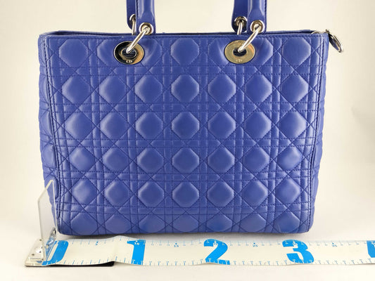 Dior Lady Dior Large Zip Handbag in Blue Cannage Lambskin Leather and Silver, 18-MA-0123