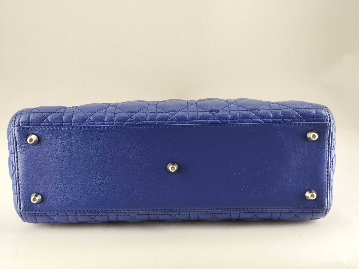 Dior Lady Dior Large Zip Handbag in Blue Cannage Lambskin Leather and Silver, 18-MA-0123