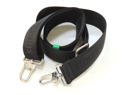 LOUIS VUITTON Louis Vuitton Signature Adjustable Strap, Black/Green, Silver Hardware, 95*4.5*0.5cm Strap