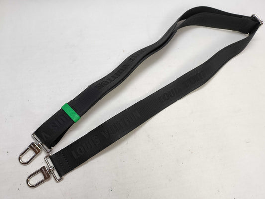 LOUIS VUITTON Louis Vuitton Signature Adjustable Strap, Black/Green, Silver Hardware, 95*4.5*0.5cm Strap