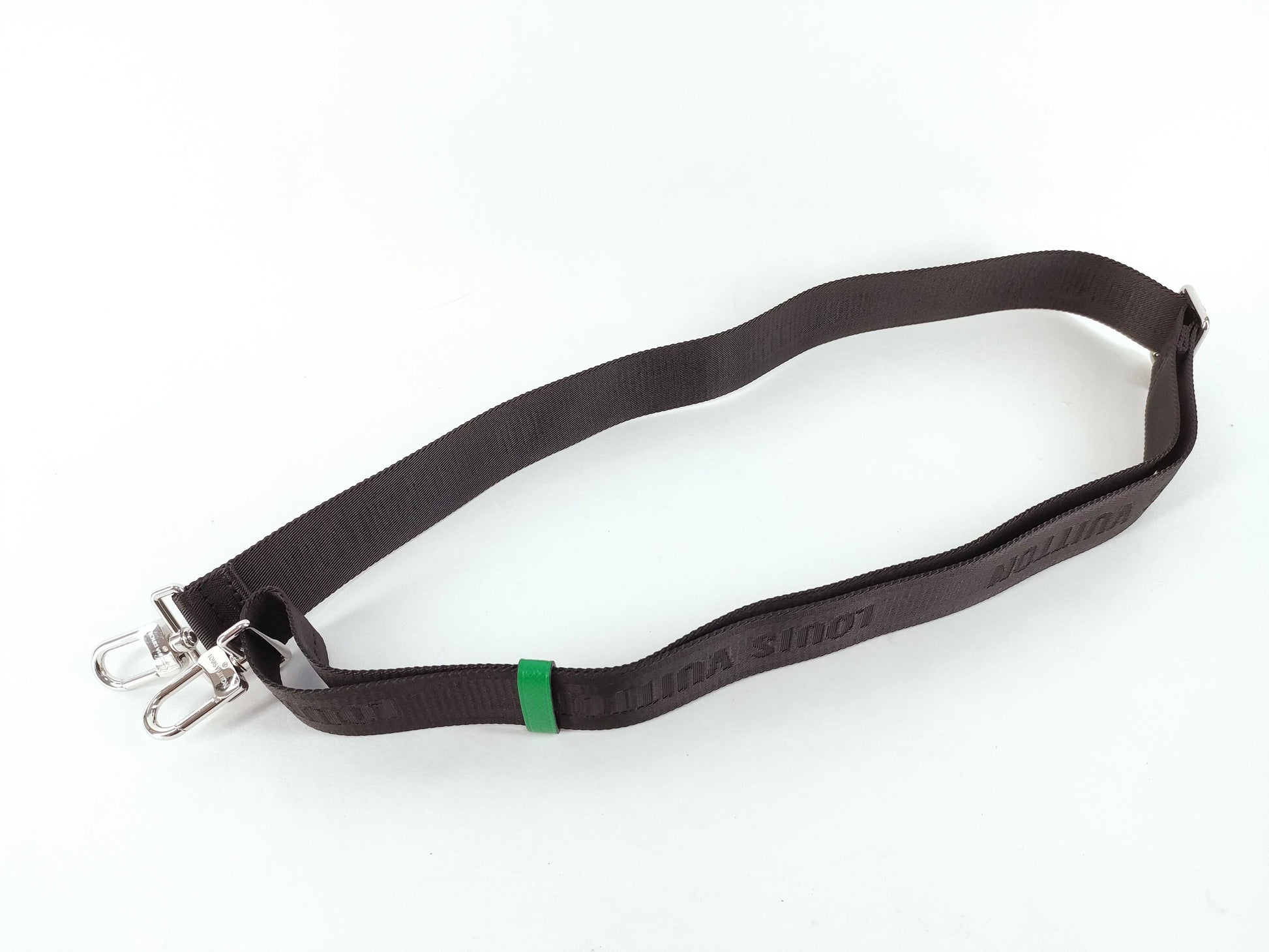 LOUIS VUITTON Louis Vuitton Signature Adjustable Strap Black/Green Silver Hardware 95*4.5*.05cm Other Accessories