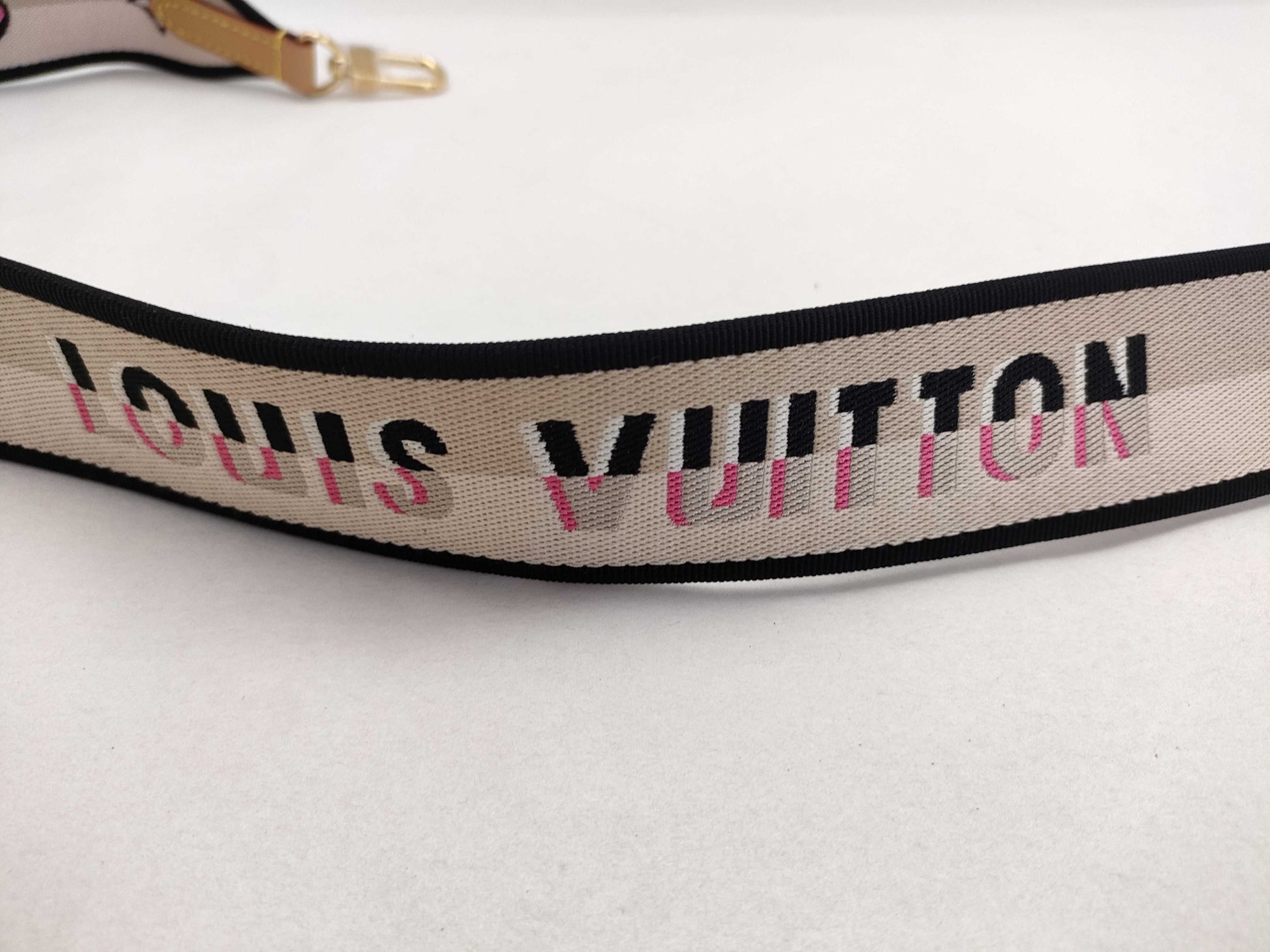 LOUIS VUITTON Signature Strap, Beige/Black/Pink, Signature Canvas, Gold Hardware, 95*4.5*.05cm Strap