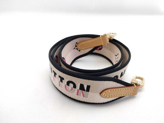 LOUIS VUITTON Signature Strap, Beige/Black/Pink, Signature Canvas, Gold Hardware, 95*4.5*.05cm Strap