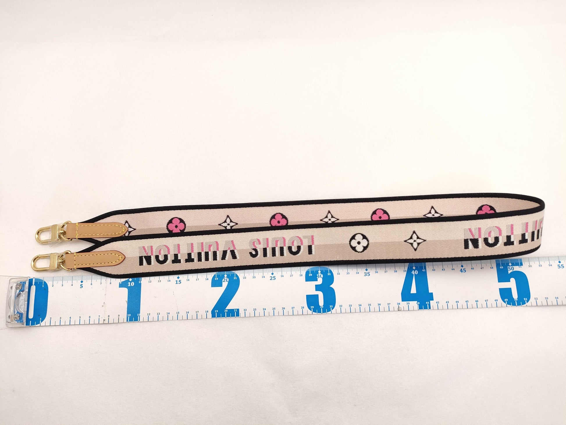 LOUIS VUITTON Signature Strap, Beige/Black/Pink, Signature Canvas, Gold Hardware, 95*4.5*.05cm Strap