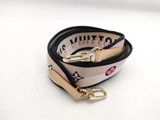 LOUIS VUITTON Signature Strap, Beige/Black/Pink, Signature Canvas, Gold Hardware, 95*4.5*.05cm Strap