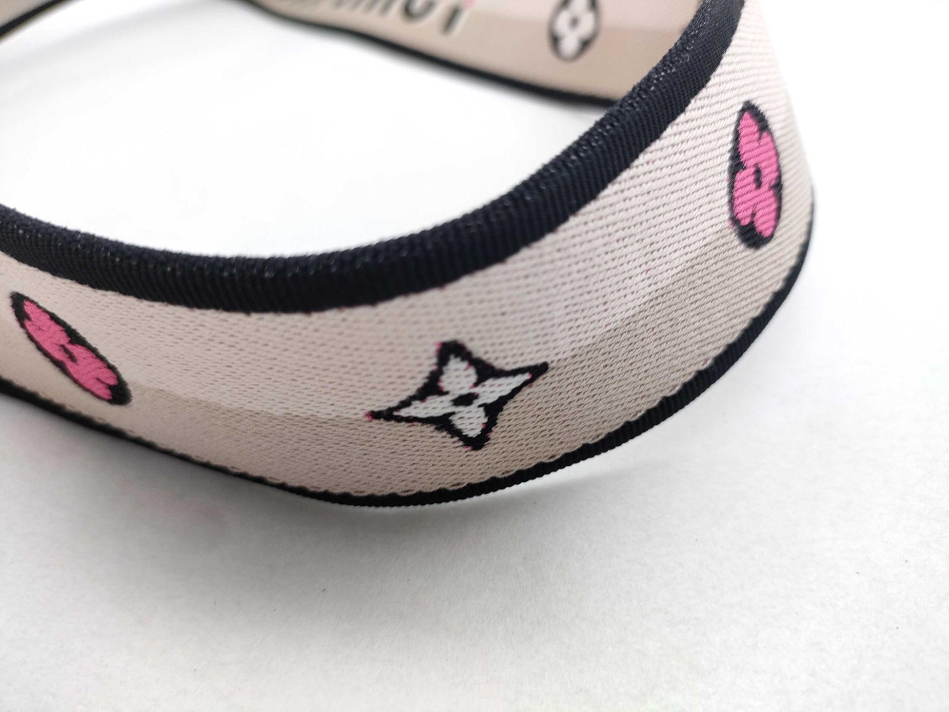 LOUIS VUITTON Signature Strap, Beige/Black/Pink, Signature Canvas, Gold Hardware, 95*4.5*.05cm Strap