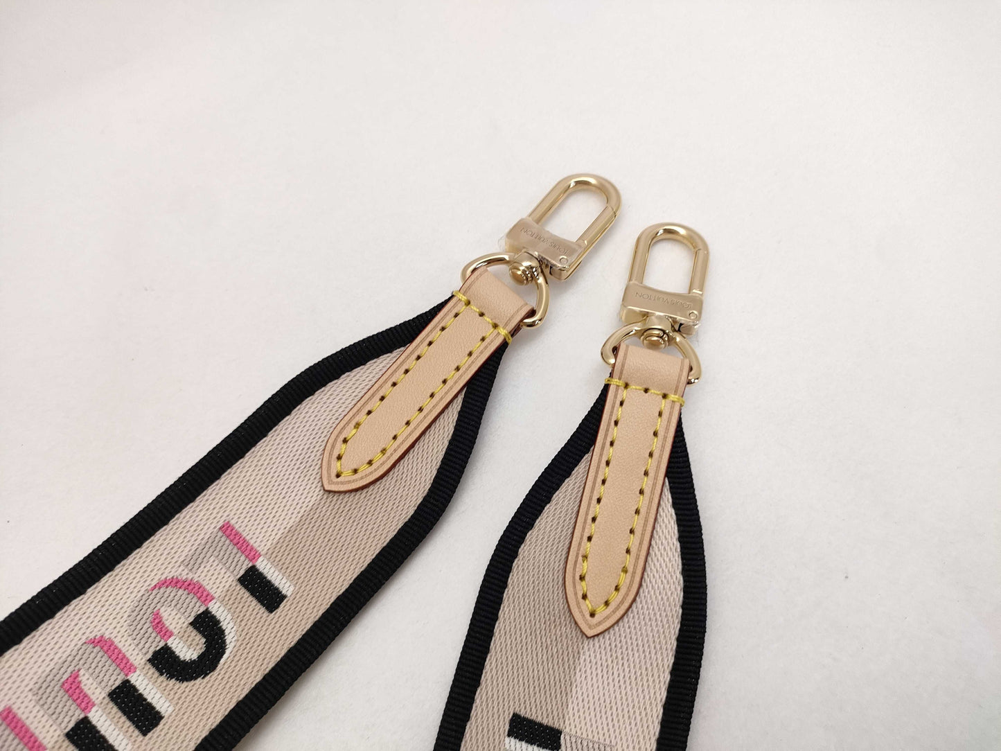 LOUIS VUITTON Signature Strap, Beige/Black/Pink, Signature Canvas, Gold Hardware, 95*4.5*.05cm Strap