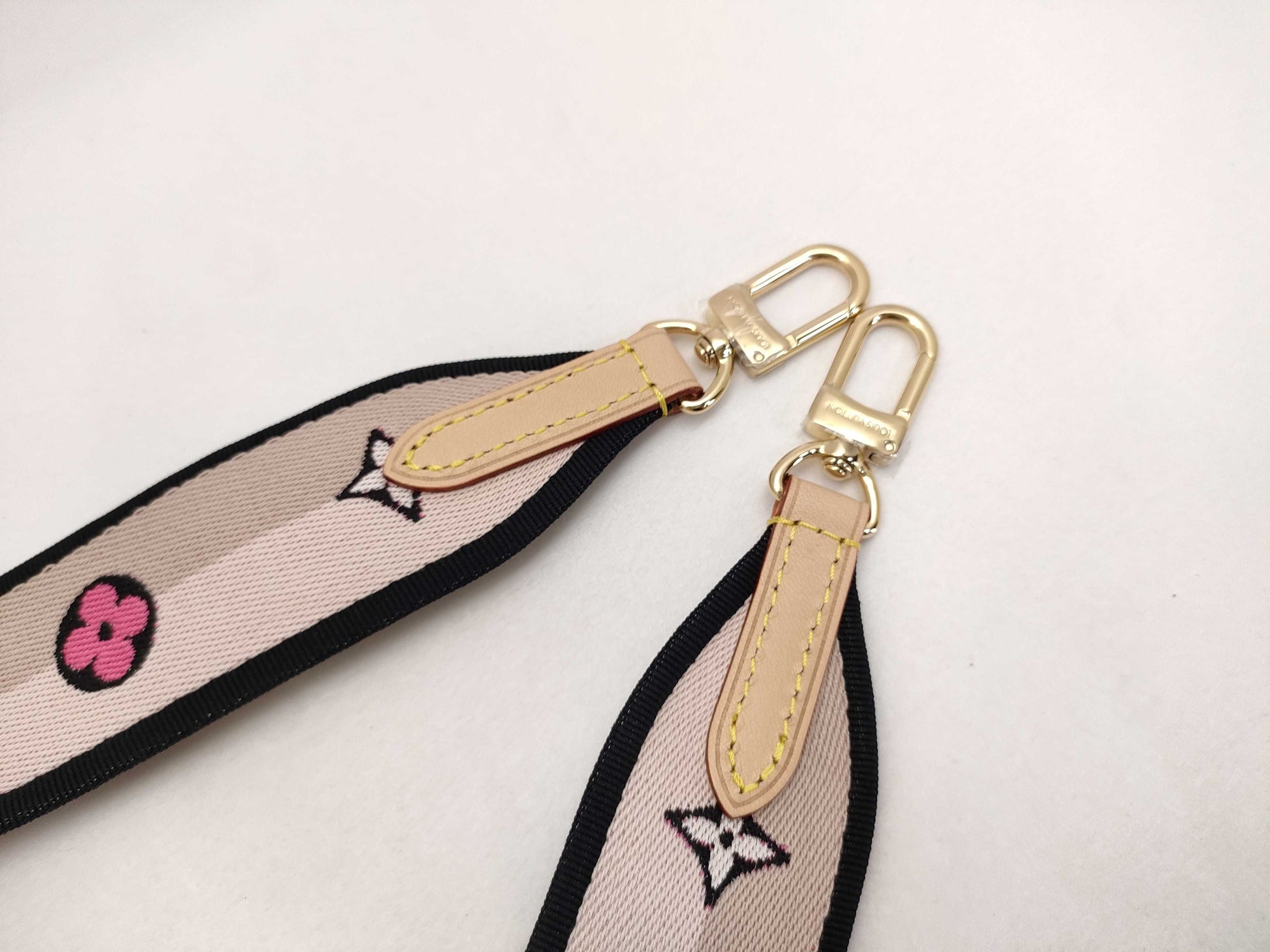 LOUIS VUITTON Signature Strap, Beige/Black/Pink, Signature Canvas, Gold Hardware, 95*4.5*.05cm Strap