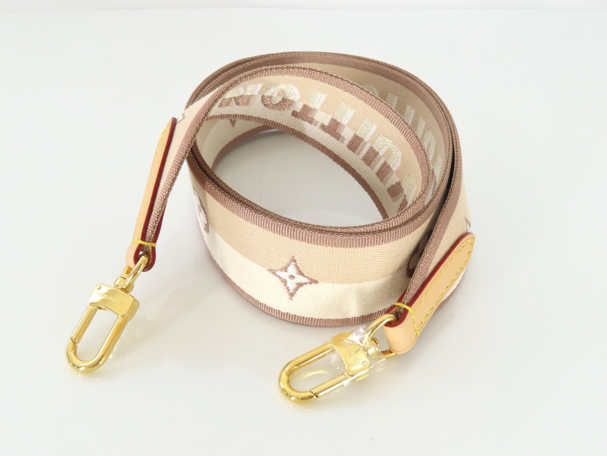 LOUIS VUITTON Signature Strap, Beige/Brown Canvas with Gold Hardware, 95*4.5*.05cm