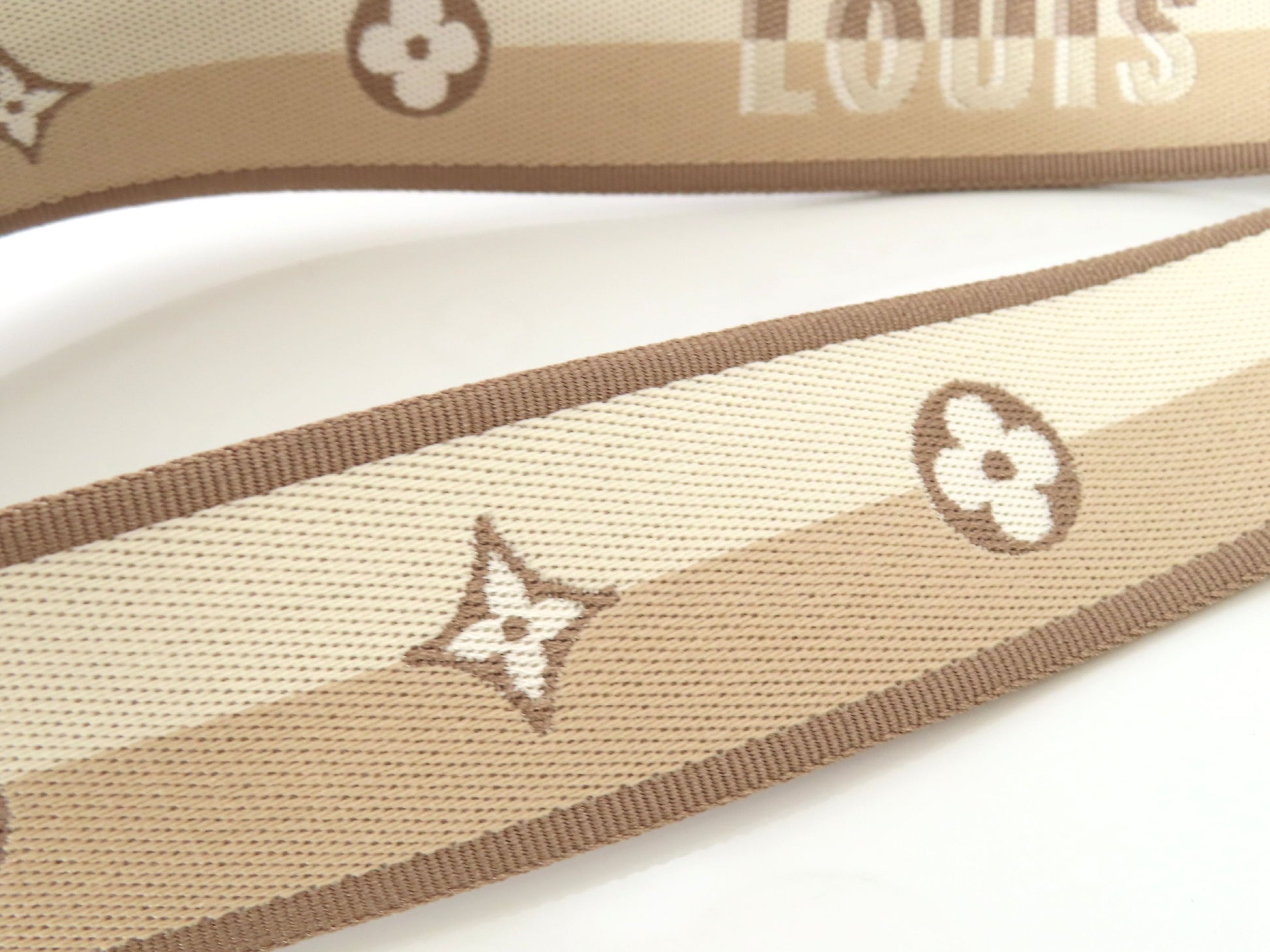 LOUIS VUITTON Signature Strap, Beige/Brown Canvas with Gold Hardware, 95*4.5*.05cm
